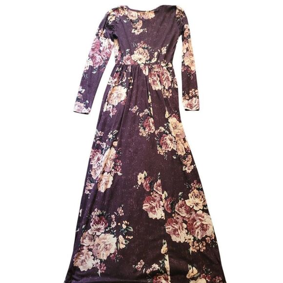 Inherit Clothing Co Dress Women's XS Burgundy Floral Long Sleeve Maxi Modest - Picture 4 of 5